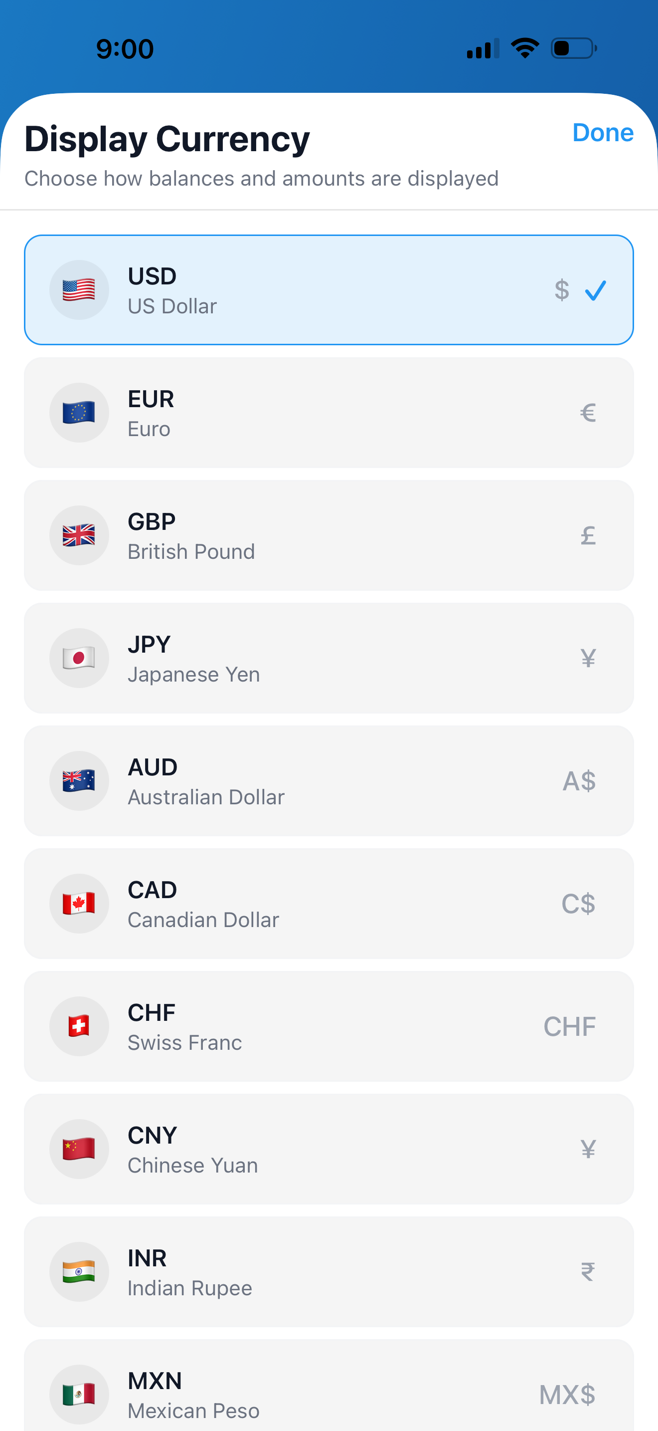 Multi-Currency Selection UI
